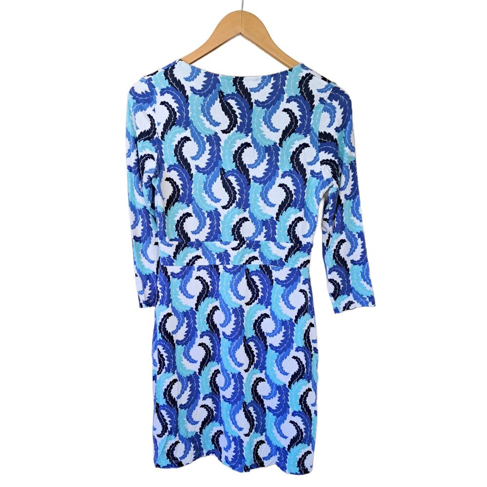 Boden Marion Blue Leaf Print Jersey Tunic Mini Size 4 V-neck 3/4 Sleeve - Picture 10 of 13
